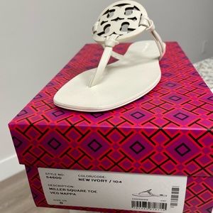 NIB Tory Burch Miller Square Toe Sandals Ivory 8